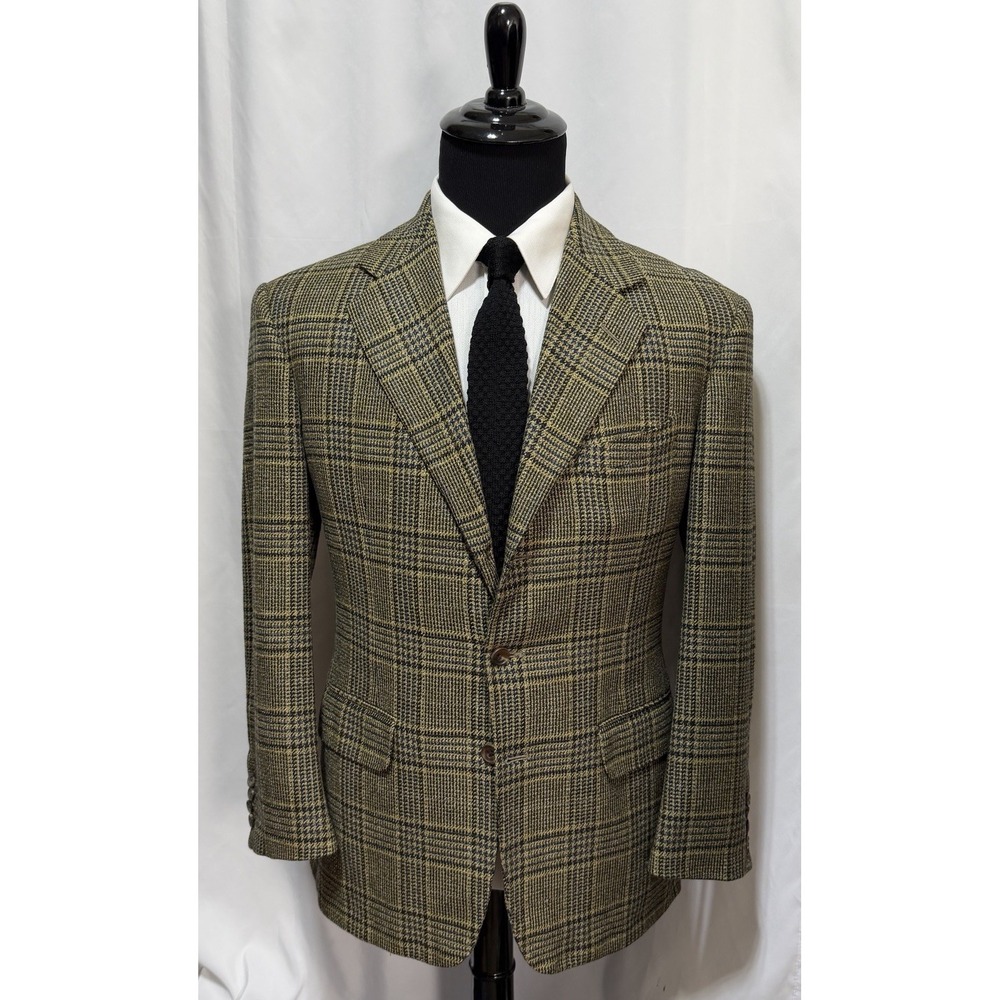 Vtg Alan Flusser Bespoke Custom Blazer Men 40S Flannel Glen Plaid USA Brown Blue